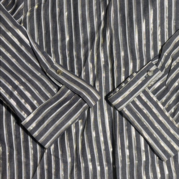 Anne Klein metallic stripe button down women’s small business shirt 3/4 sleeve - Picture 13 of 13